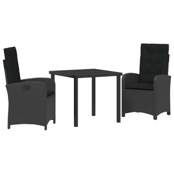 3-teiliges Garten-Dining-Set mit Kissen Schwarz Poly-Rattan