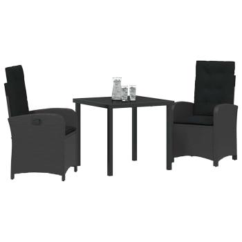 3-teiliges Garten-Dining-Set mit Kissen Schwarz Poly-Rattan