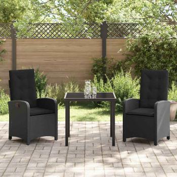 3-teiliges Garten-Dining-Set mit Kissen Schwarz Poly-Rattan