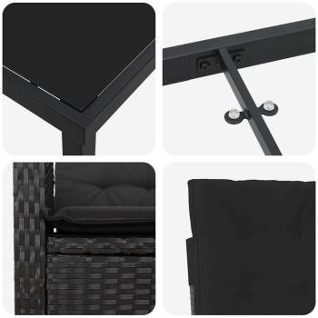 7-teiliges Garten-Esszimmer-Set mit Kissen - Schwarzes Poly-Rattan