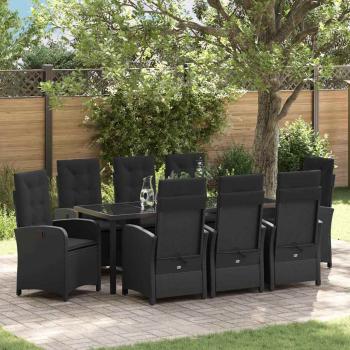 ARDEBO.de - Garten Essgruppe mit Kissen 9 pcs Schwarz Poly-Rattan