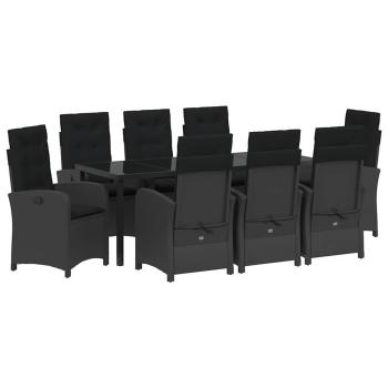 Garten Essgruppe mit Kissen 9 pcs Schwarz Poly-Rattan