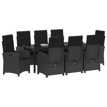 Garten Essgruppe mit Kissen 9 pcs Schwarz Poly-Rattan