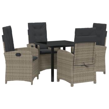 5-teiliges Garten-Dining-Set mit Kissen Grau Poly-Rattan