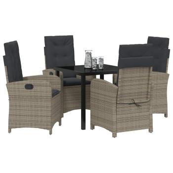 5-teiliges Garten-Dining-Set mit Kissen Grau Poly-Rattan