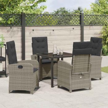 5-teiliges Garten-Dining-Set mit Kissen Grau Poly-Rattan