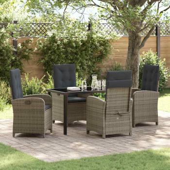ARDEBO.de - 5-teiliges Garten-Esszimmer-Set mit Kissen Grau Poly-Rattan