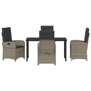 5-teiliges Garten-Esszimmer-Set mit Kissen Grau Poly-Rattan