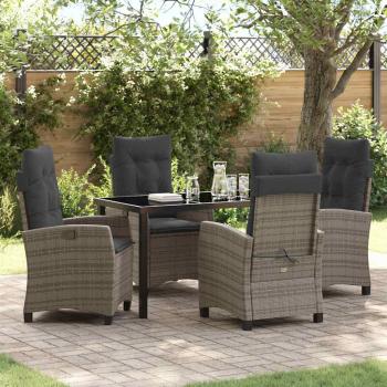 ARDEBO.de - 5-teiliges Garten-Ess-Set mit Kissen Grau Poly Rattan