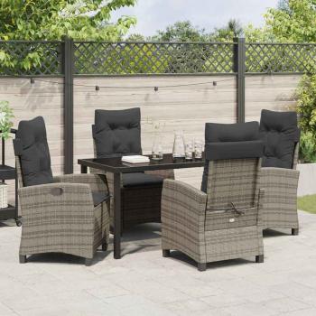 5-teiliges Garten-Ess-Set mit Kissen Grau Poly Rattan