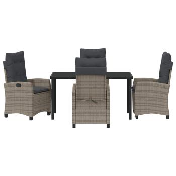 5-teiliges Garten-Ess-Set mit Kissen Grau Poly Rattan