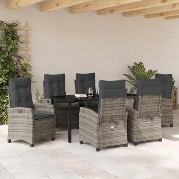 7-teiliges Garten-Esszimmer-Set mit Kissen ? Grau ? Poly-Rattan