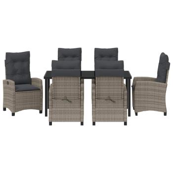 7-teiliges Garten-Esszimmer-Set mit Kissen ? Grau ? Poly-Rattan