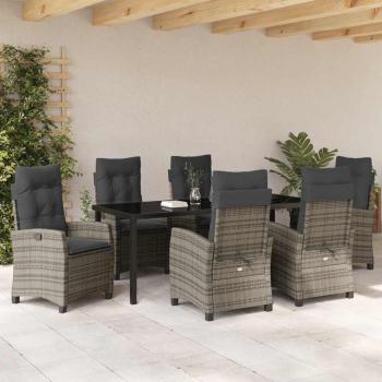 7-teiliges Gartendining-Set mit Kissen Grau Poly Rattan