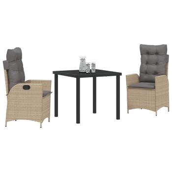 3-teiliges Garten-Dining-Set mit Kissen Beige Poly-Rattan