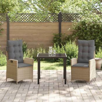 3-teiliges Garten-Dining-Set mit Kissen Beige Poly-Rattan