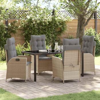 ARDEBO.de - 5-teiliges Garten-Esszimmer-Set mit Kissen Beige Poly-Rattan