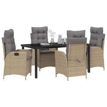 5-teiliges Garten-Esszimmer-Set mit Kissen Beige Poly-Rattan