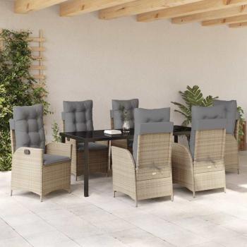 Garten Essgruppe 7 stk. Beige Poly-Rattan