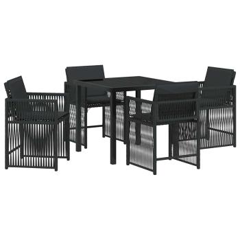 5-teiliges Garten-Dining-Set mit Kissen Schwarz Poly-Rattan