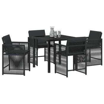 5-teiliges Garten-Dining-Set mit Kissen Schwarz Poly-Rattan