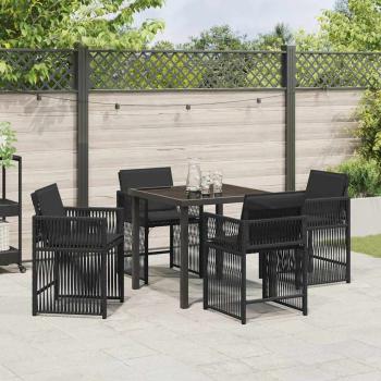 5-teiliges Garten-Dining-Set mit Kissen Schwarz Poly-Rattan