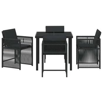 5-teiliges Garten-Dining-Set mit Kissen Schwarz Poly-Rattan