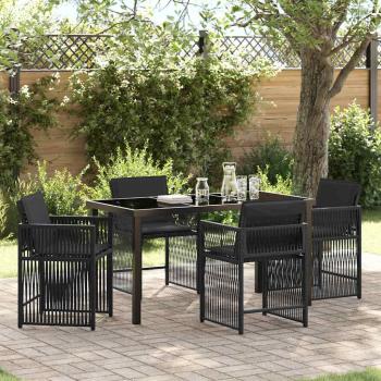 ARDEBO.de - 5-teiliges Garten-Essset mit Kissen Schwarz Poly Rattan