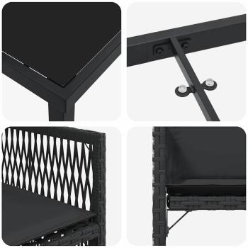 5-teiliges Garten-Essset mit Kissen Schwarz Poly Rattan