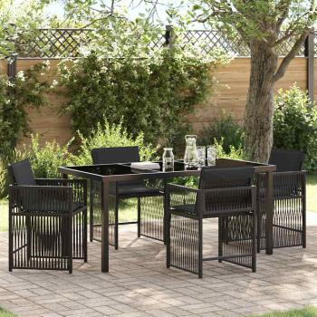 ARDEBO.de - 5-teiliges Garten-Esszimmer mit Kissen Schwarz Poly-Rattan