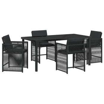 5-teiliges Garten-Esszimmer mit Kissen Schwarz Poly-Rattan