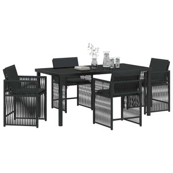 5-teiliges Garten-Esszimmer mit Kissen Schwarz Poly-Rattan