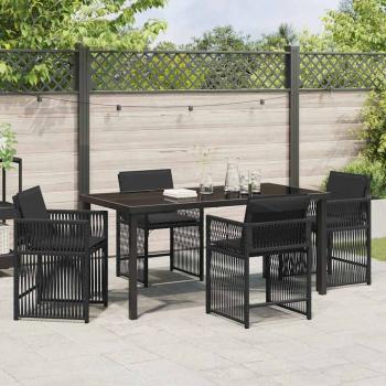5-teiliges Garten-Esszimmer mit Kissen Schwarz Poly-Rattan