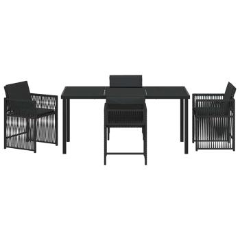 5-teiliges Garten-Esszimmer mit Kissen Schwarz Poly-Rattan