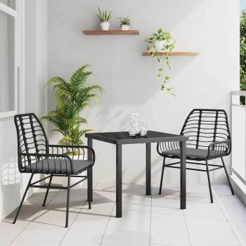 ARDEBO.de - 3-teiliges Garten-Essset mit Kissen Schwarz Poly Rattan
