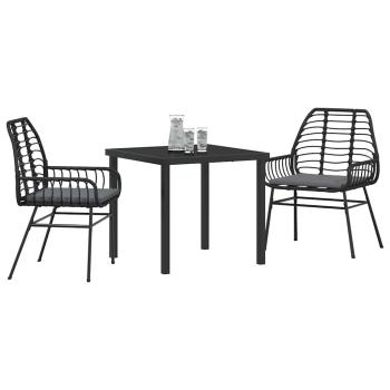 3-teiliges Garten-Essset mit Kissen Schwarz Poly Rattan