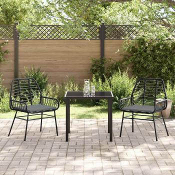 3-teiliges Garten-Essset mit Kissen Schwarz Poly Rattan
