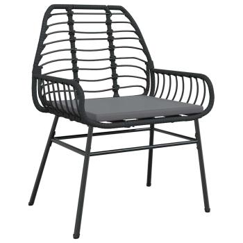 3-teiliges Garten-Essset mit Kissen Schwarz Poly Rattan