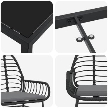 3-teiliges Garten-Essset mit Kissen Schwarz Poly Rattan
