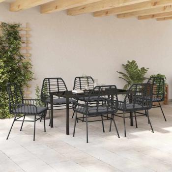 7-teiliges Garten-Ess-Set mit Kissen Schwarz Poly-Rattan