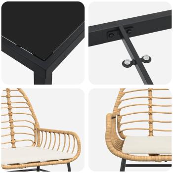 5-teiliges Garten-Essenset mit Kissen in Braun aus Poly-Rattan