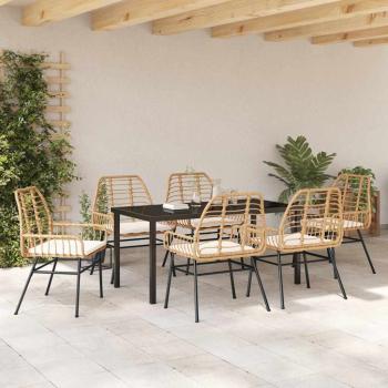 7-teiliges Garten-Essset mit Polstern Braun Poly-Rattan