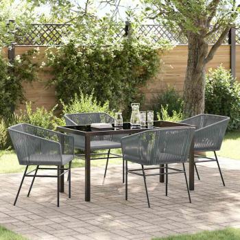 ARDEBO.de - 5-teiliges Garten-Ess-Set mit Kissen Grau Poly Rattan