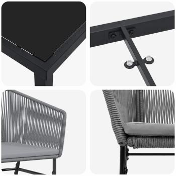 5-teiliges Garten-Ess-Set mit Kissen Grau Poly Rattan