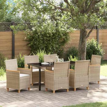 ARDEBO.de - 7-teiliges Garten-Esszimmer Set mit Kissen Beige Poly-Rattan