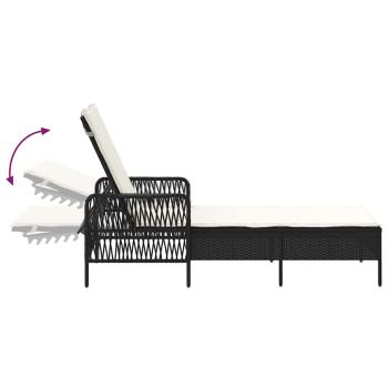 Sonnenliege Set 3-teilig Schwarz und Creme PE Rattan, Metall