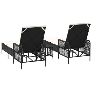 Sonnenliege Set 3-teilig Schwarz und Creme PE Rattan, Metall