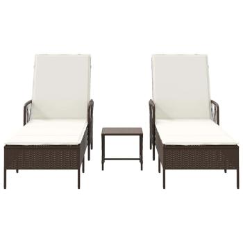 Sonnenliege Set 3-teilig Braun und cremeweiß PE Rattan, Metall