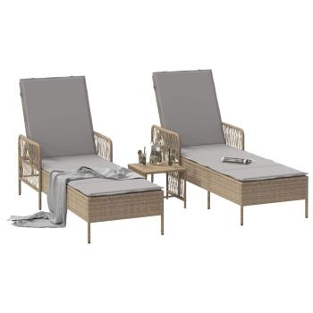Sonnenliege Set Set aus 3 Beige PE Rattan, Metall Faltbar
