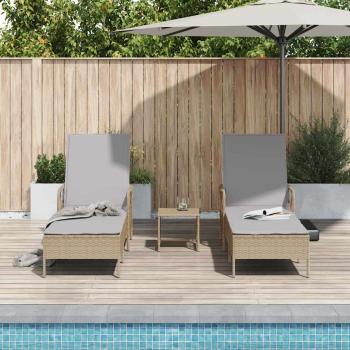 Sonnenliege Set Set aus 3 Beige PE Rattan, Metall Faltbar